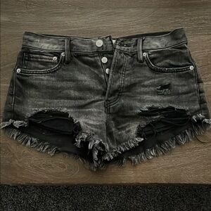 Gray Distressed Jean Shorts with Frayed Hem…..FREE PEOPLE